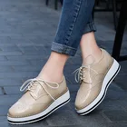 Туфли-оксфорды женские из лакированной кожи, Классическая винтажная обувь на платформе, плоская подошва, со шнуровкой, на танкетке, весна-осень