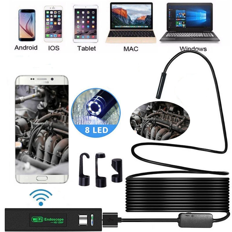 

1200P Wireless WIFI Endoscope Camera USB Borescope For Iphone Android IOS Endoscope Mini Waterproof Camera 8MM 2M 5M 10M Hard