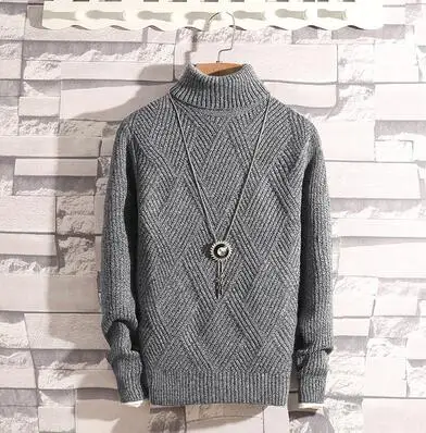 Light Gray KUANGNAN, однотонный мужской свитер с высоким воротником, Мужской пуловер, свитер, мужская куртка XXXL, Осень-зима, мужские свитера - Цвет: Light Gray