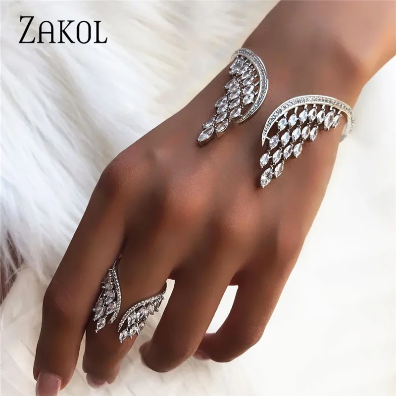 ZAKOL модный роскошный браслет манжеты с кубическим цирконием и большим углом в