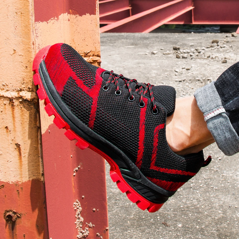 Мужские сетчатые кроссовки со стальным верхом легкие дышащие светоотражающие