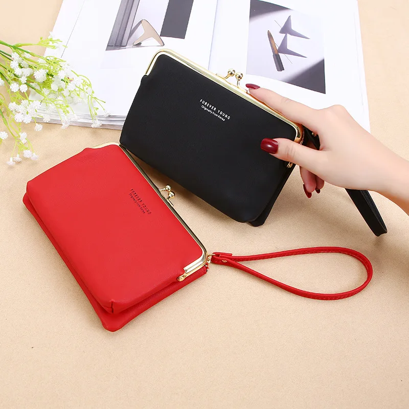 

7-Color Female Matte PU Leather Wallets Women Girls Wristband Clutch Handbag Coin Purse Zipper Phone Money Credit Card Holders
