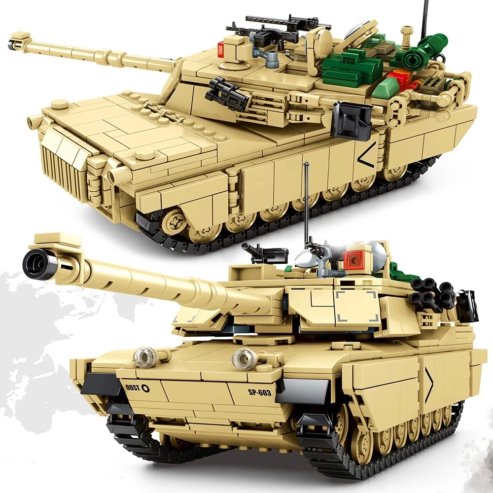 1052PCS US M1A2 Abrams Main Battle Tank Military Building Blocks WW2 Bricks Army Soldier Figures Toys For Kids Children | Игрушки и