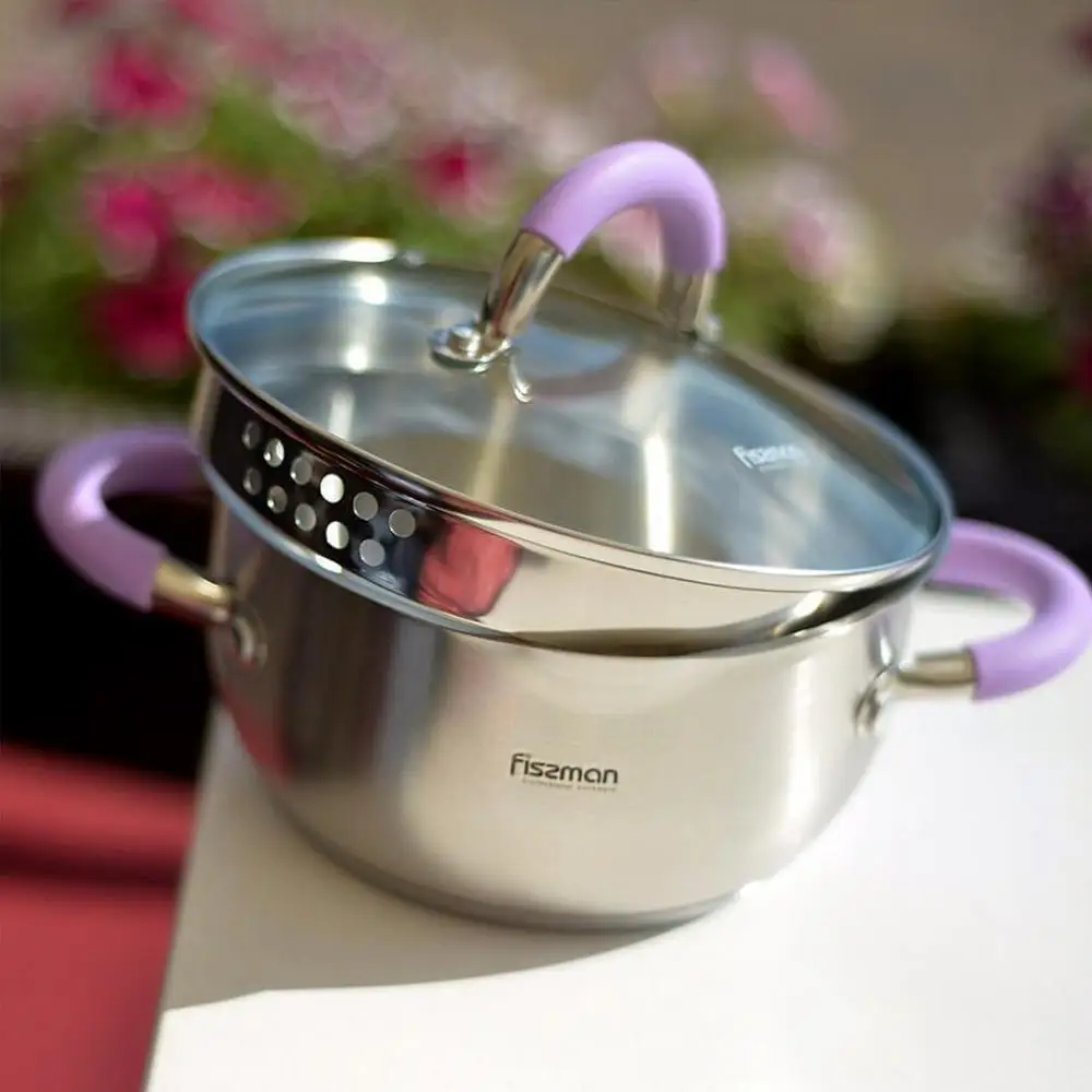 Кастрюля FISSMAN 304 л из нержавеющей стали серия ANNETTE со стеклянной крышкой кастрюля
