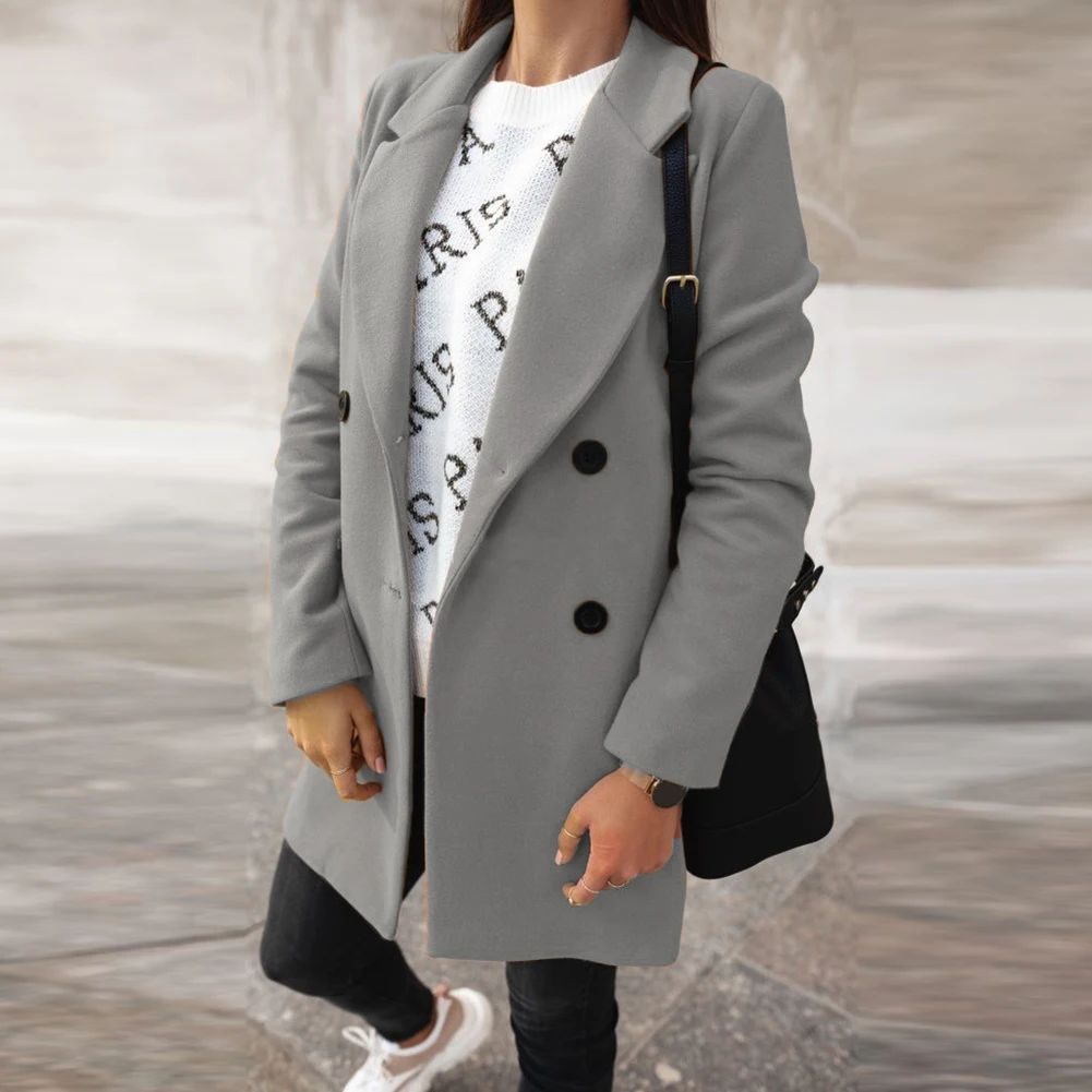 

Women Autumn Winter Fashion Wide Lapel Double-line Buttons Warm Coat Outwear Women's Coat Jacket Streetwear Ladies Overcoat Coat