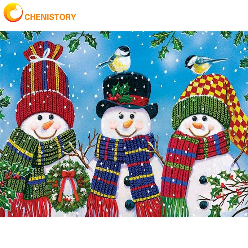 

CHENISTORY DIY Oil Painting By Numbers Christmas Snowman On Canvas Adult Kit Abstract Home Decor Gift With Frame 40x50cm