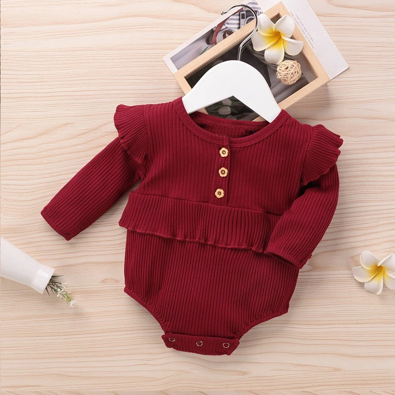 

Flofallzique Newborn Romper Spring Autumn Style Long Sleeve Cotton Casual Cute Girl Outfit With Button Decoration