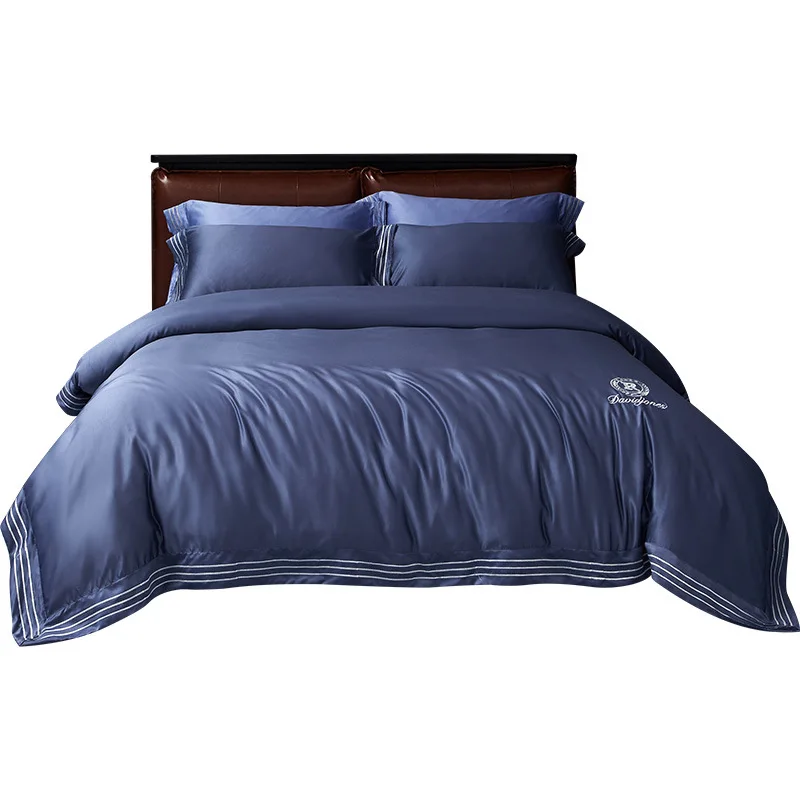 

2021 summer home textile ice silk bed sheet duvet cover washed silk four-piece pure color soft and comfortable simple bedding