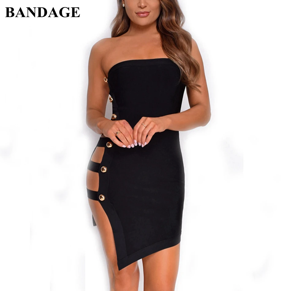 Модное сексуальное женское Бандажное платье без бретелек одностороннее ажурное