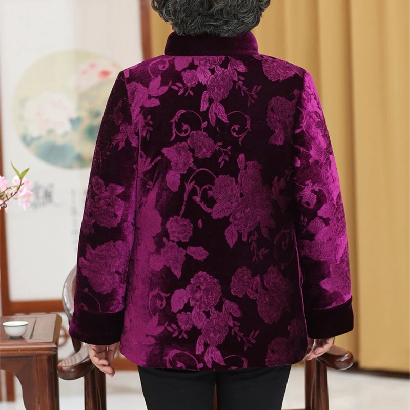 

Winter Parker Women New Print Cotton Grandma Clothes Plus Velvet Warm Cotton Jacket Plus Size 5XL Women Basic Jacket Winter Coat