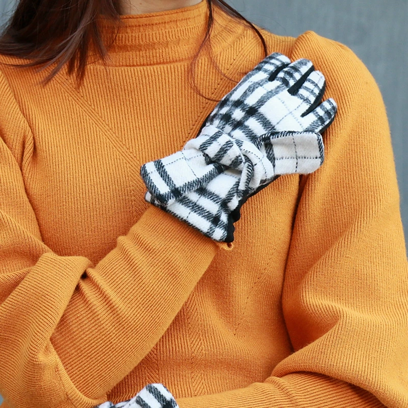 2019 Fashion Elegant Female Wool Touch Screen Gloves Winter Women Warm Cashmere Full Finger Plaid guantes | Аксессуары для одежды