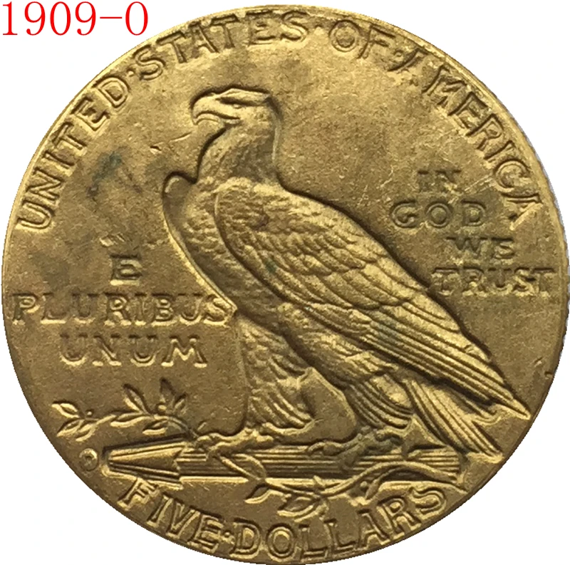 24-K gold plated 1909-O $5 GOLD Indian Half Eagle Coin Copy | Дом и сад