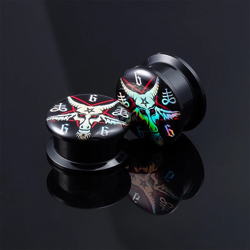 

2pcs Acrylic Ear Plugs and Tunnels Earring Piercing Expander Flesh Gauges Screw Fit Stretcher Black Devil Body Jewelry 8-20mm