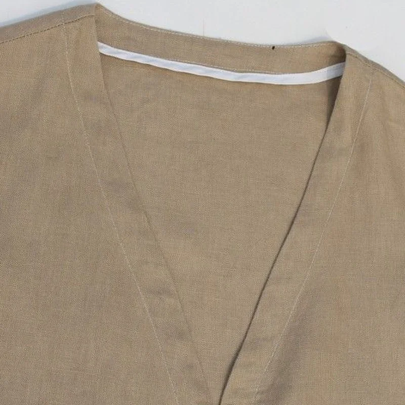 Жилет женский льняной однобортный с V-образным вырезом повседневный простой и