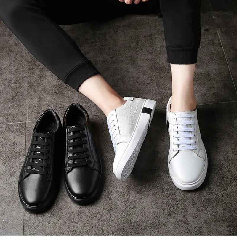 

KZZO Classic Genuine Leather men Shoes Spring Casual Sneakers Driving Cars Autumn Leisure Shoes Woman for Walking Flats White
