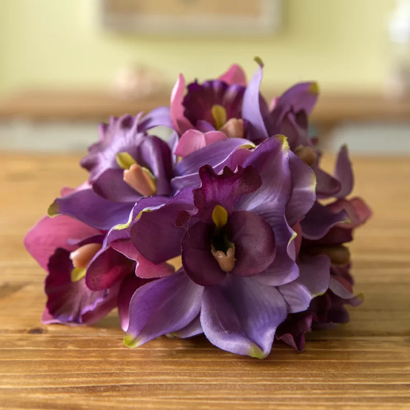 Искусственный Орхидея 7 головок искусственный Cymbidium Цветок свадебный букет