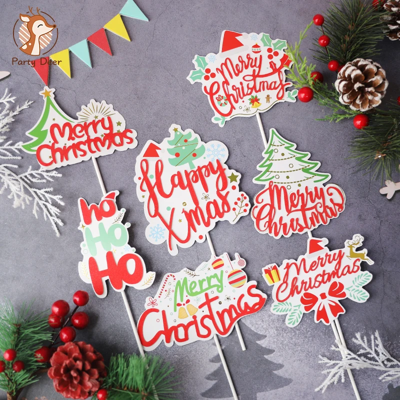 

Merry Christmas Cake Topper Paper Christmas Tree Cupcake Toppers New Year Xmas Party Ornaments Kids Birthday Cake Decor Gifts
