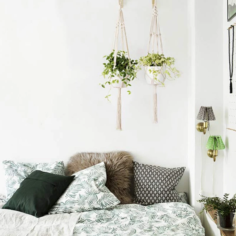 Макраме для растений Вешалки висит завод полка Крытый настенный ящик комнатных