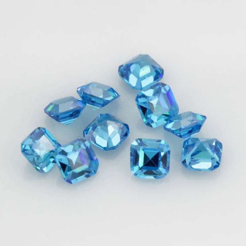 Asscher Cut Sea Blue квадратная форма свободный CZ искусственный кубический цирконий для
