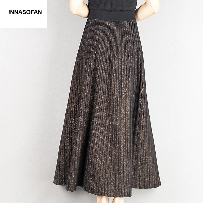 INNASOFAN теплая трикотажная юбка для женщин осень зима плиссированная длинная