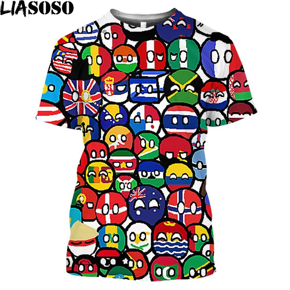 

LIASOSO Polandball Countryball 3D Print Oversized T Shirt USSR UK GERMANY FRANCE Cosplay Ball Short Sleeve Brand Men's T-Shirts