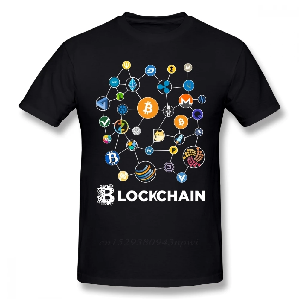 

FAKUNTN Blockchain BitCoin Litecoin Ripple Ethereum Cryptocurrency T Shirt For Men Popular Tee Christmas Gift Tshirt Cotton