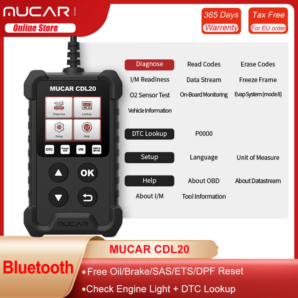 

Диагностический сканер MUCAR CDL20 для всех автомобилей, Obd2, Bluetooth, DTC