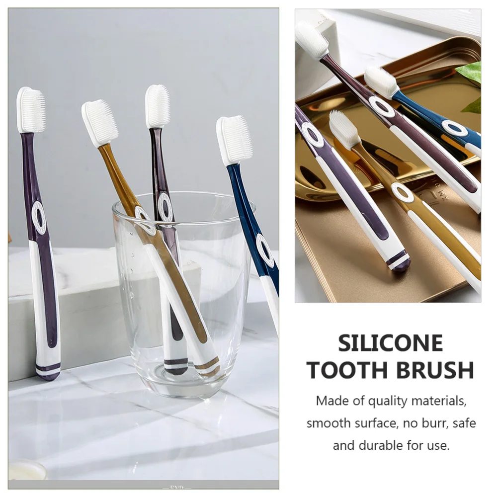 

1 Set 4Pcs Silicone Tooth Brushes Nano Adult Toothbrushes (Assorted Color)