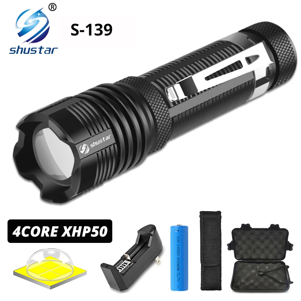 

MINI XHP50 LED Flashlight Use 14500 Batteries Support Zoom 5 Lighting Modes Waterproof Torch Suitable for adventure camping etc.