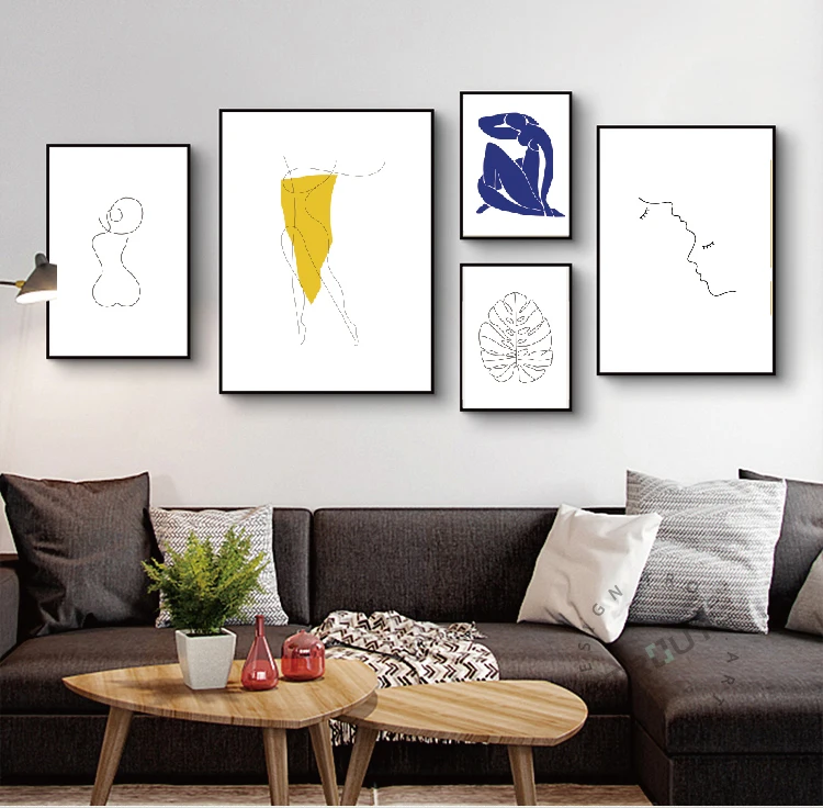 Абстрактная Женская линия рисунок скандинавский плакат и принты Современная