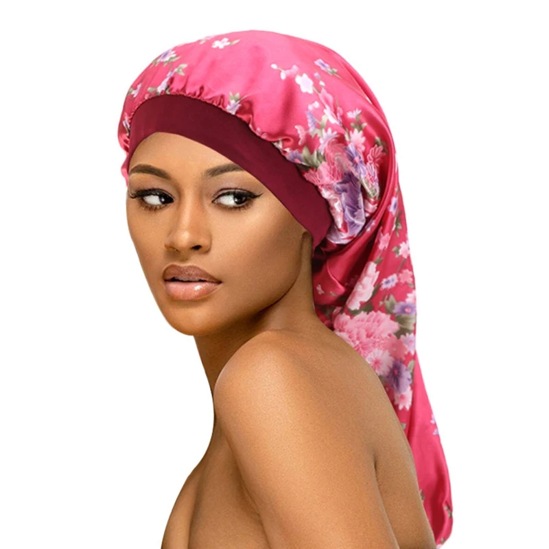 

New Fashion Women Satin Sleep Cap for Long Hair Silk Long Bonnet with Soft Elastic Band for Natural Curly Hair Braids Dreadlock
