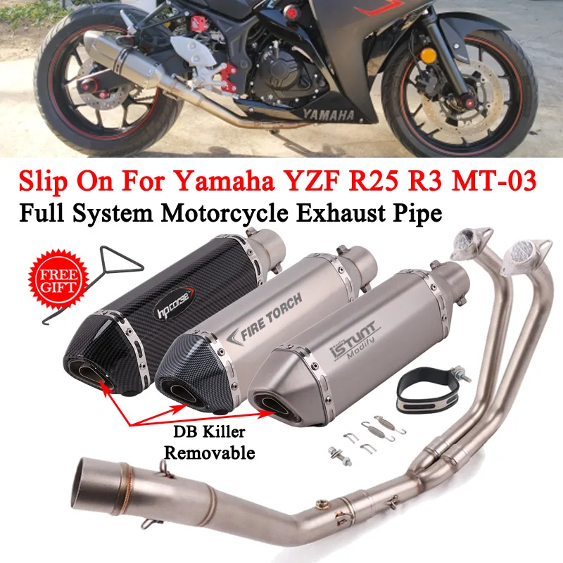 Motorcycle Full Exhaust System Escape Modify Front Mid Link Pipe DB Killer Moto Muffler 51mm Slip On For Yamaha YZF R25 R3 MT-03