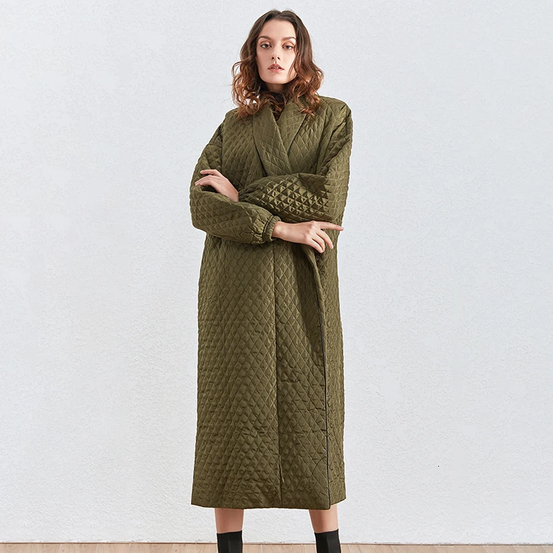 TWOTWINSTYLE Argyle хлопковое пальто для женщин, воротник с лацканами, фонарь, длинный рукав, Свободная Женская парка, одежда, Зимняя мода, новинка