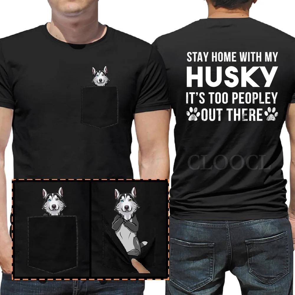 

CLOOCL Animals Cotton T-shirts Peopley Pocket Dog Tshirts Front Back Print Animal Dog Husky Letter Unisex Pullover Tops Men Tees