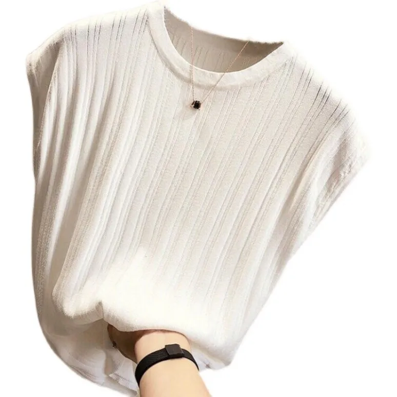 Женская футболка с коротким рукавом тонкая однотонная трикотажная большого