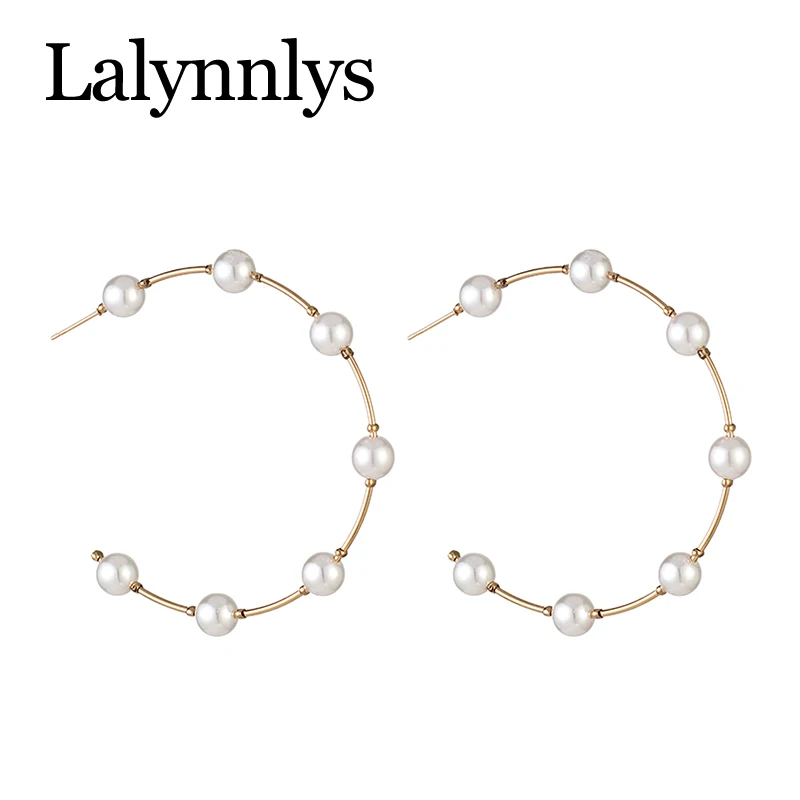 Lalynnlys, модные, элегантные, имитация жемчуга, висячие серьги для женщин, большие круглые серьги, вечерние, свадебные ювелирные изделия E54781