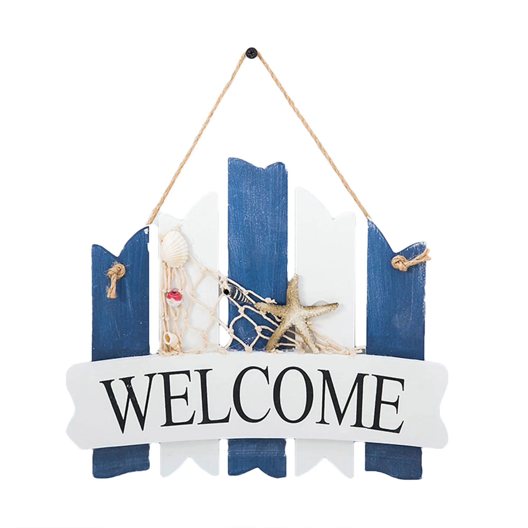 

Faroot Wooden Welcome Brand Card Board Marine Decoration Helmsman Anchor Starfish Shells Listing Mediterranean Style Sea Blue