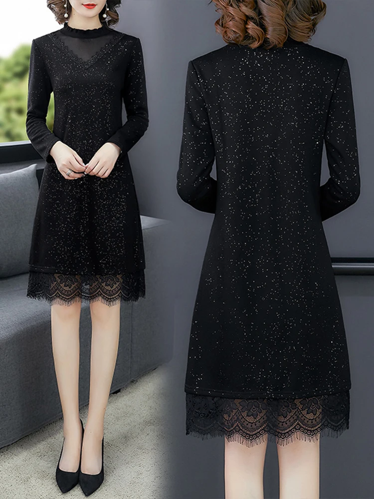 Винтажное кружевное черное платье KMETRAM женское весенне осеннее мини с длинным