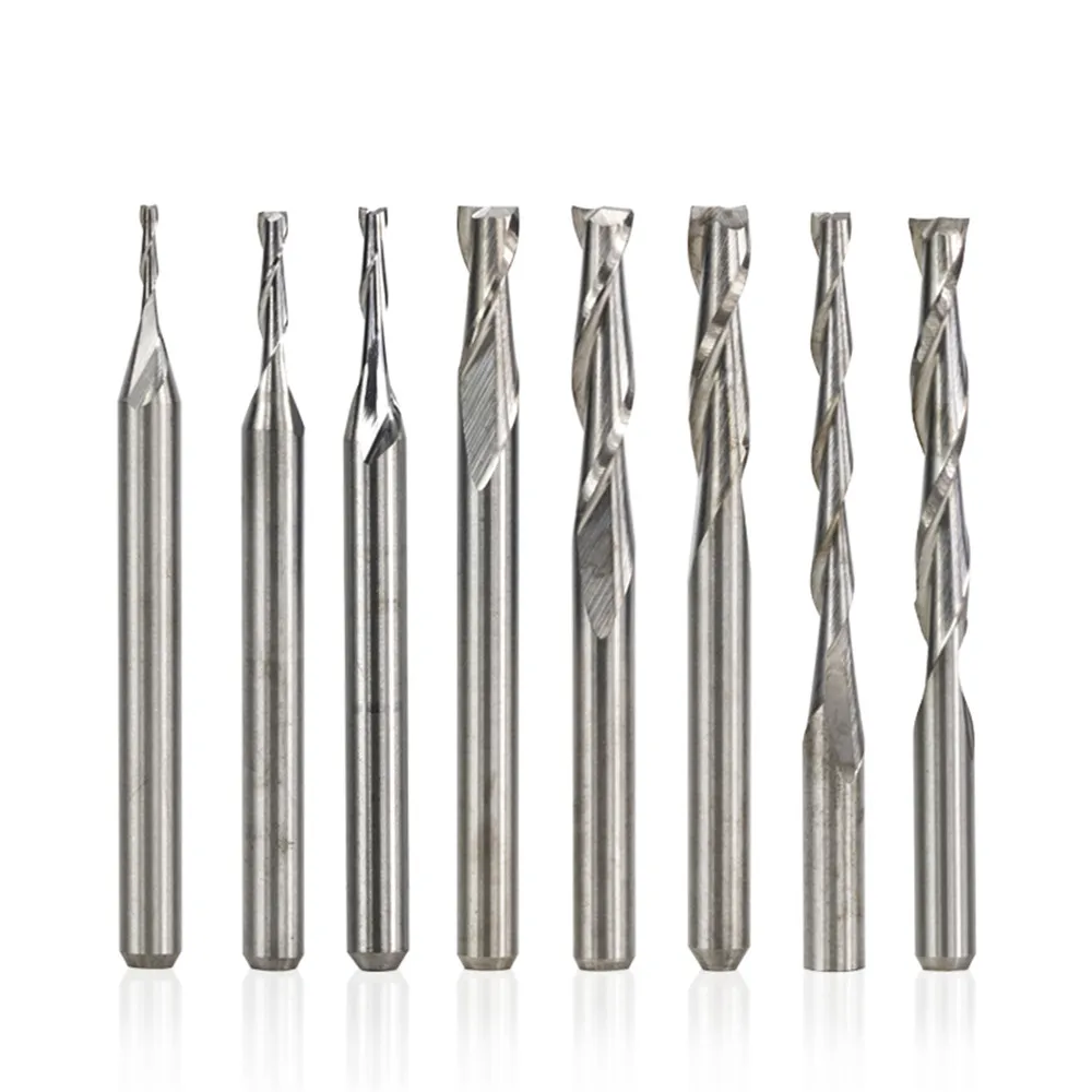 

10 pcs 3.175 shank 2 flute flat end milling cutters spiral cnc router bit for engraving flat milling cutter 0.8 / 1 / 1.5 / 2.0