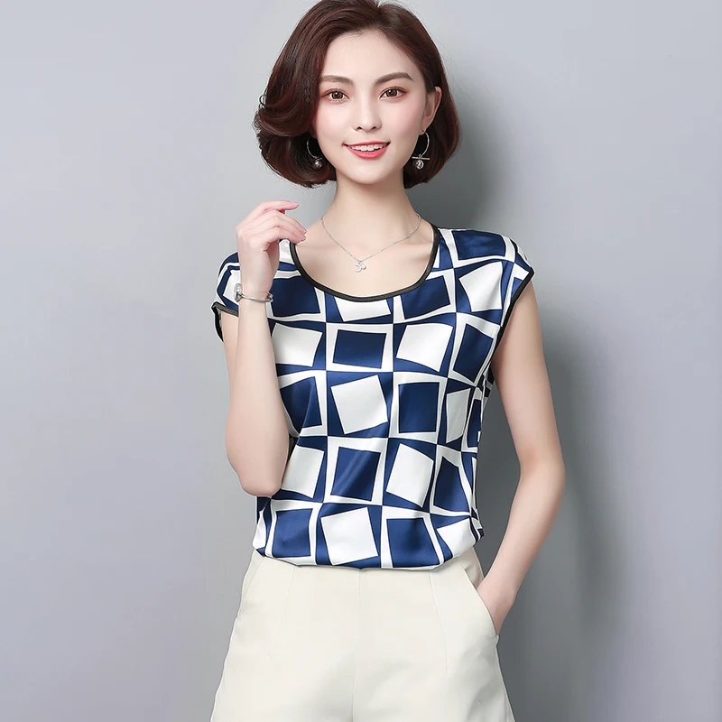 

Women's Blouse Fashion New Summer Sexy Casual Silk Shirts Women Printed Blouse Shirt Tops Party Girls Blusas Femininas