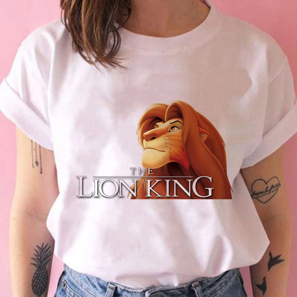 

Disney The Lion King Women T-shirt Adult Simba Print O-Neck Clothing Female Family Look Creative Basic Tee Shirt Short Sleeve