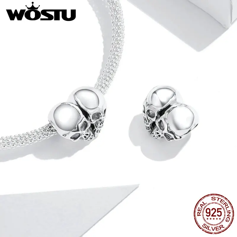 Wostu 925 стерлингового серебра браслеты с подвесками &amp шарик черепа сердце-shape