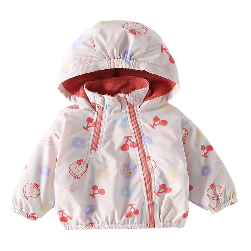 

Baby Girls Winter Fleece Hoodie Jacket Coat Toddler Kids Zipper Front Warm Windproof Outwear Coat Fruit Print Cute Casual 12m 24