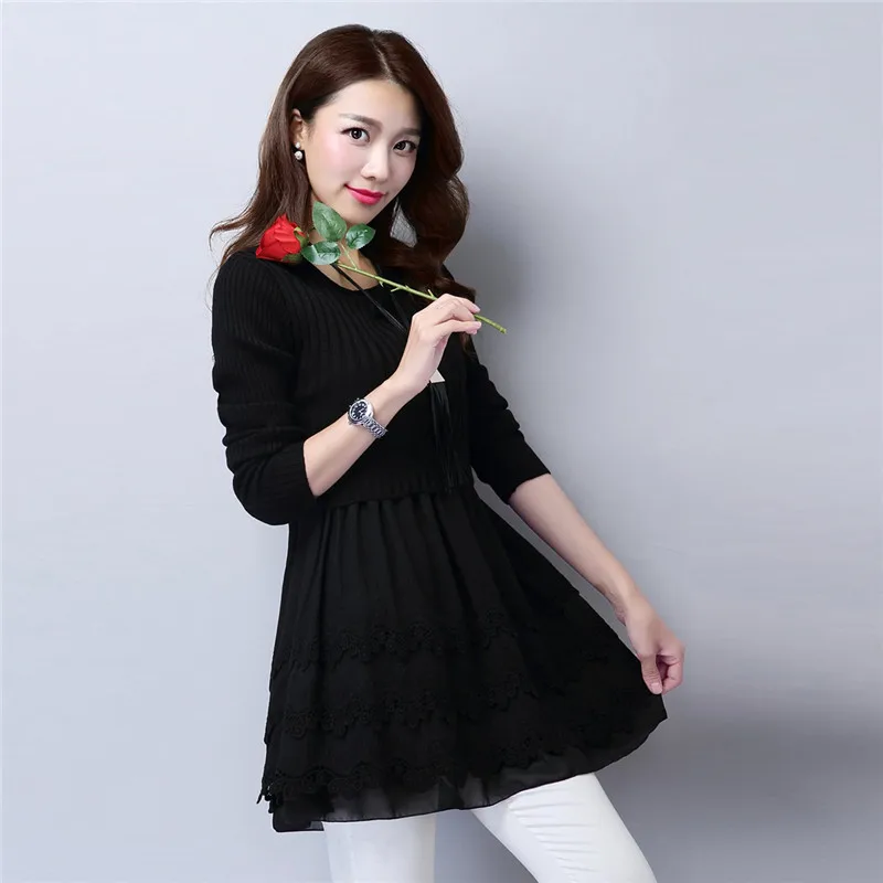 Осенне-зимнее Новое Женское платье-свитер из двух частей Модный пуловер с