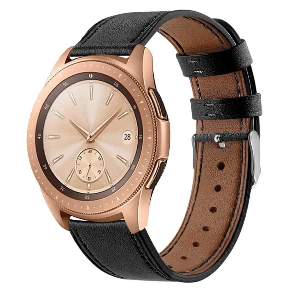 20 мм ремешок для часов из натуральной кожи для samsung Galaxy Watch 42 мм активный ремешок для gear S2 классический для часов huawei - Цвет ремешка: Black
