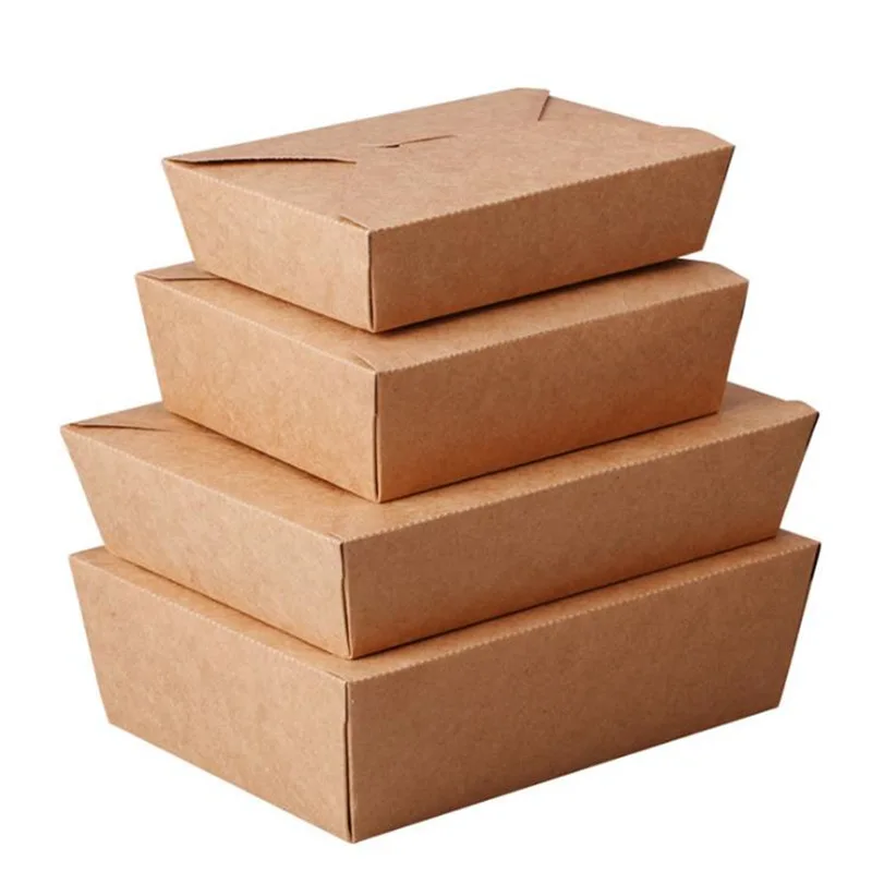 

50pcs/lot Thick Square Disposable Lunch Box Food Package Takeaway Blank Kraft Paper Fast Food Fruit Salad Crisper Snack Cake Box