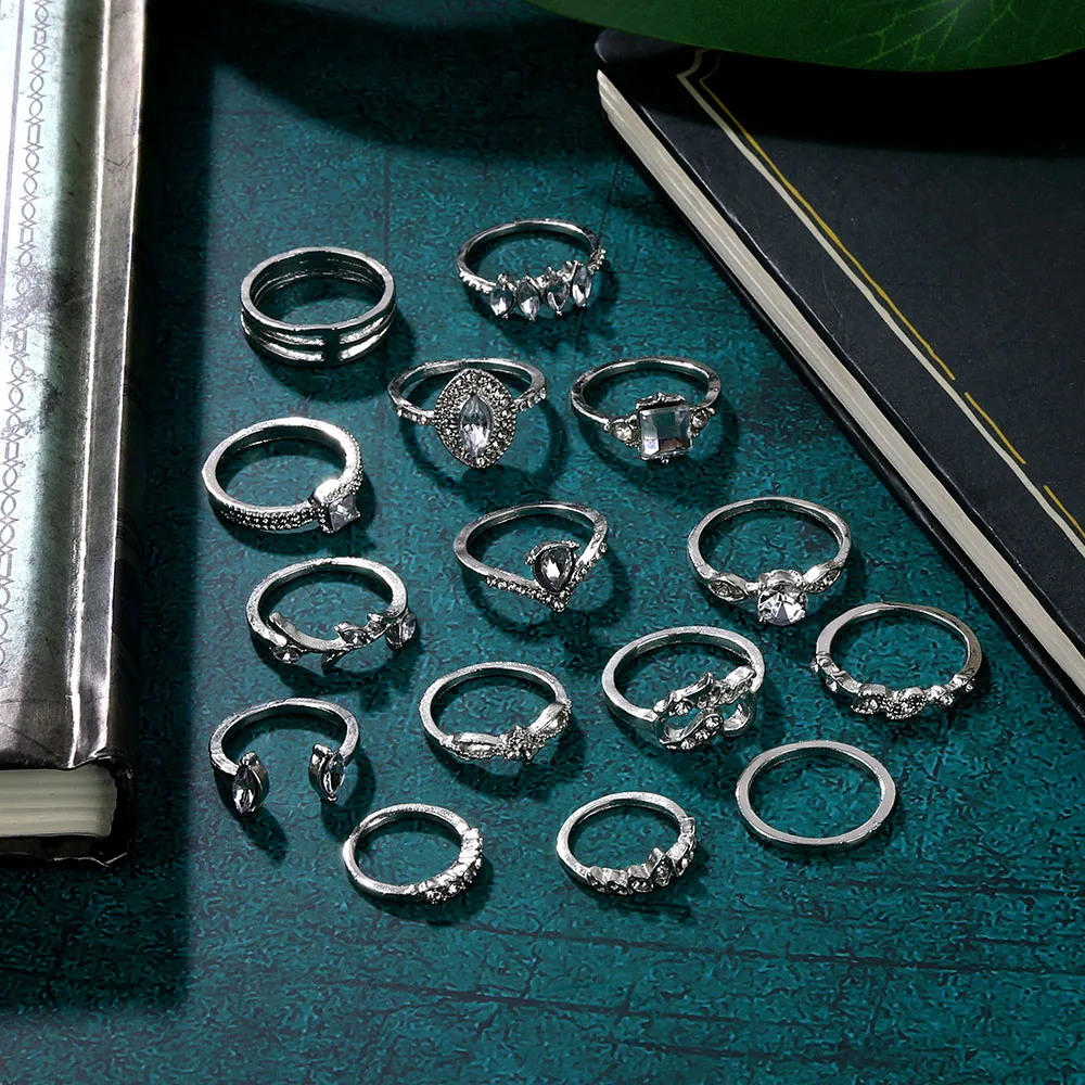 FAMSHIN 15 шт./компл. набор колец в форме сердца с кристаллами для женщин элегантные