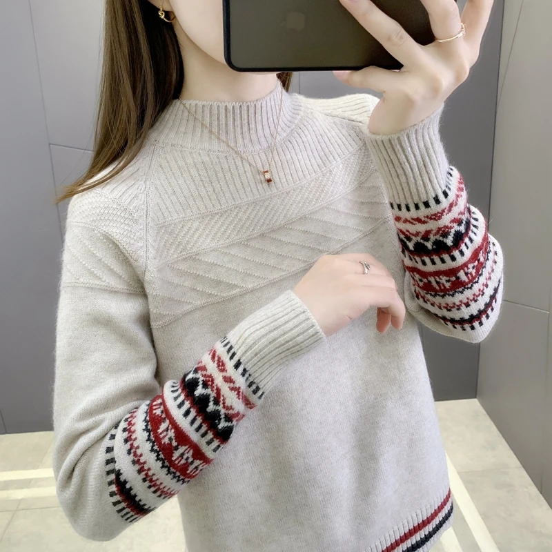 

21667 (4 rooms, 7 rows, 3 middle) real shooting sleeve color matching stripe Pullover Sweater [1071] 44