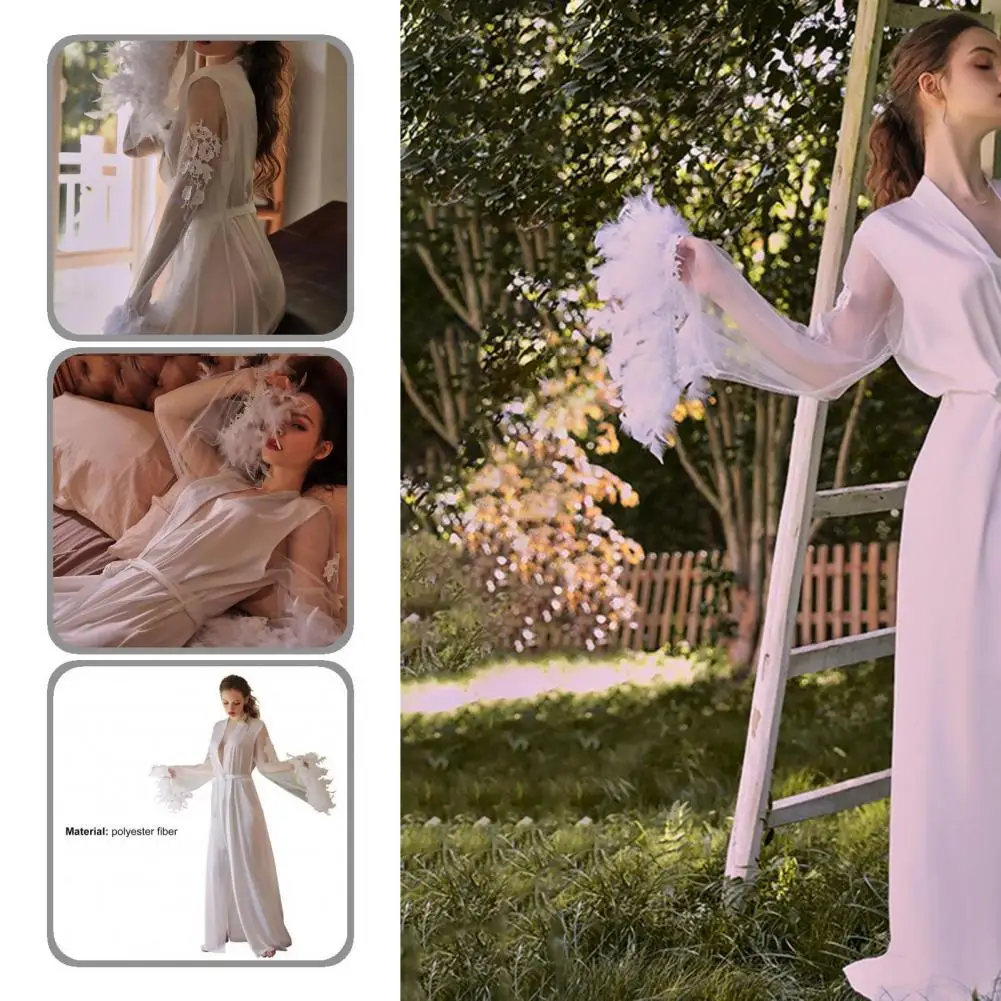 

Длинный халат для невесты, женский халат из искусственного шелка, свободный привлекательный кардиган с V-образным вырезом, стильный длинный...