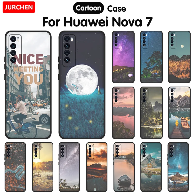 Чехол для Huawei Nova 7, силикон, матовый, с изображением пейзажа